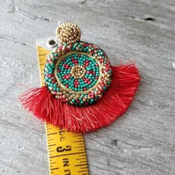 Beads & Tassel Earrings Red