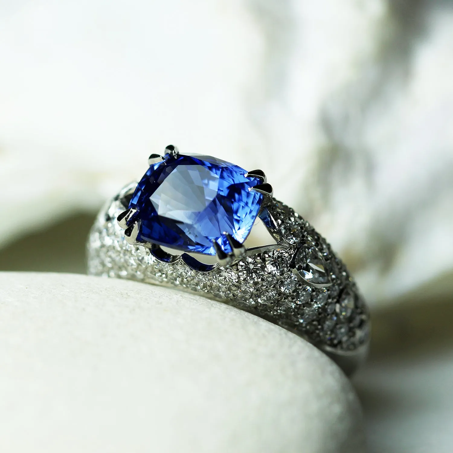 Bespoke Darja Blue Sapphire Cocktail Ring