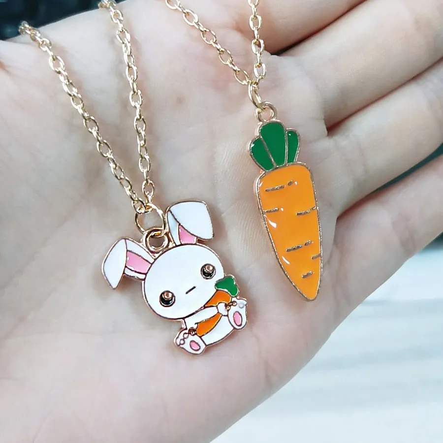 Best Friends Love Couple Necklace For Women Cut Animal Rabbit Rainbow