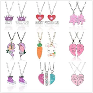 Best Friends Love Couple Necklace For Women Cut Animal Rabbit Rainbow