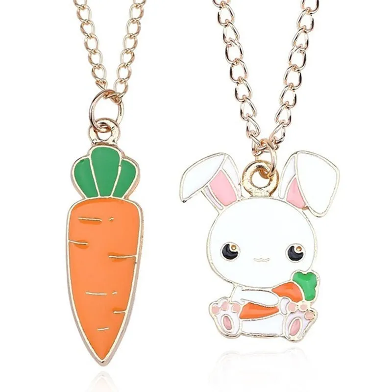 Best Friends Love Couple Necklace For Women Cut Animal Rabbit Rainbow