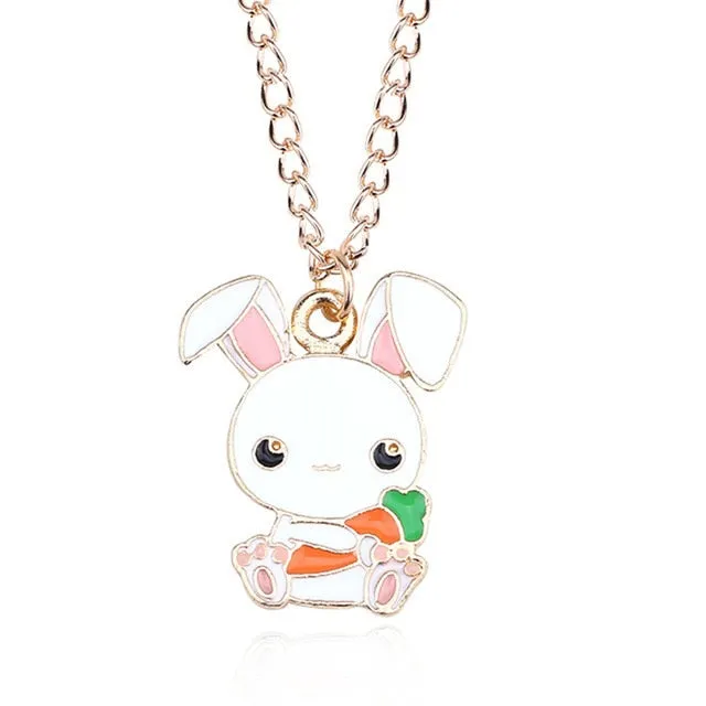 Best Friends Love Couple Necklace For Women Cut Animal Rabbit Rainbow