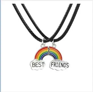 Best Friends Love Couple Necklace For Women Cut Animal Rabbit Rainbow