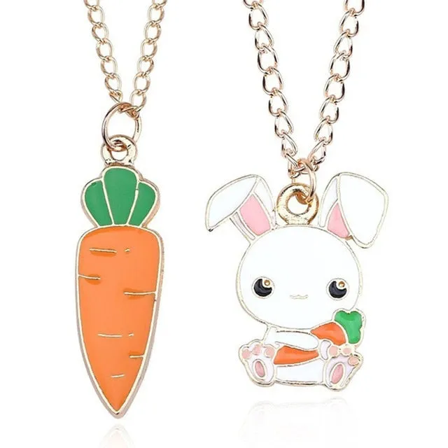 Best Friends Love Couple Necklace For Women Cut Animal Rabbit Rainbow