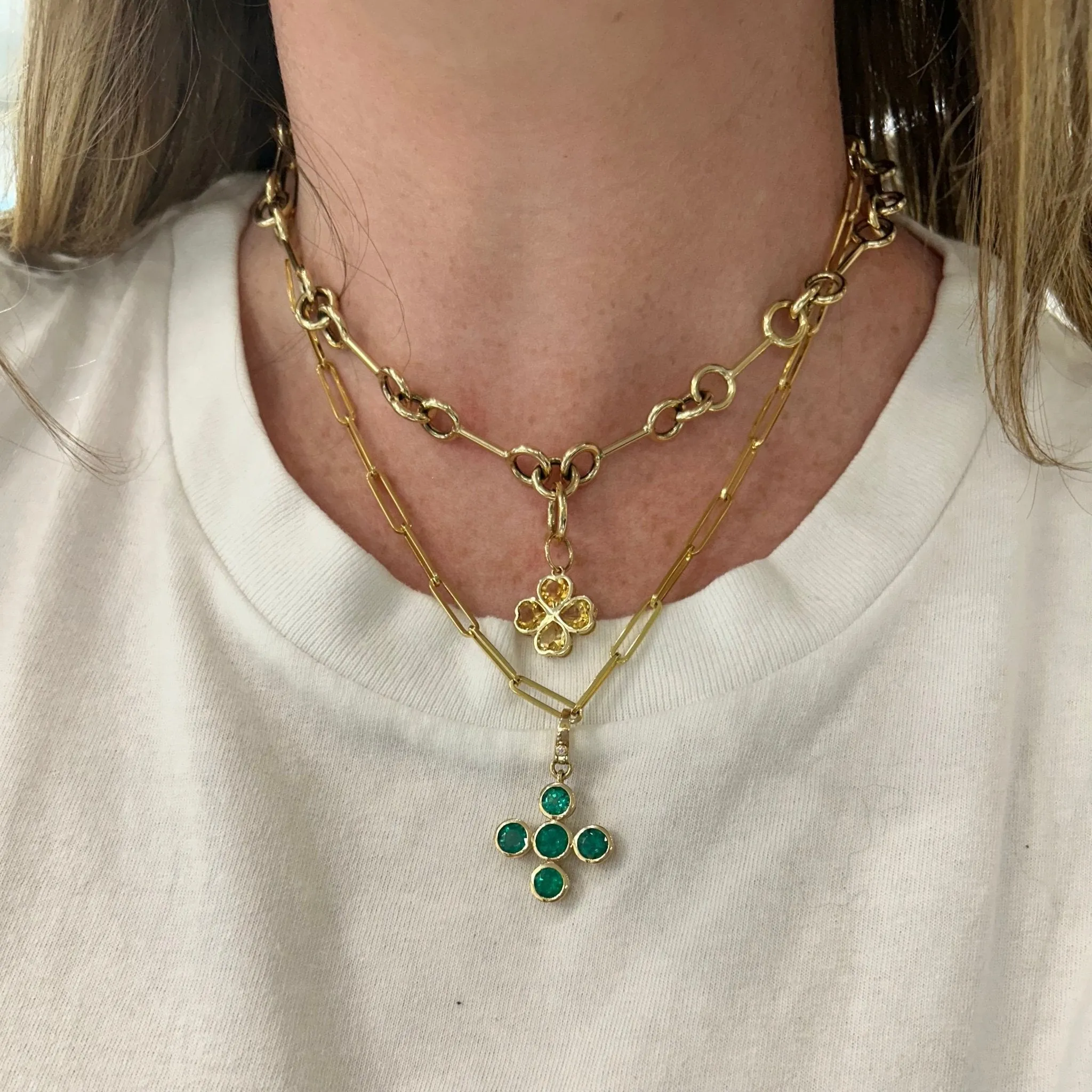 Bezel Emerald Cross Charm