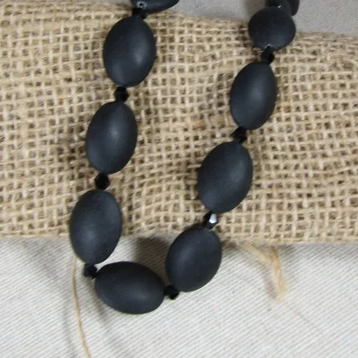 Black Sea Glass Bead Necklace Jewelry Handmade