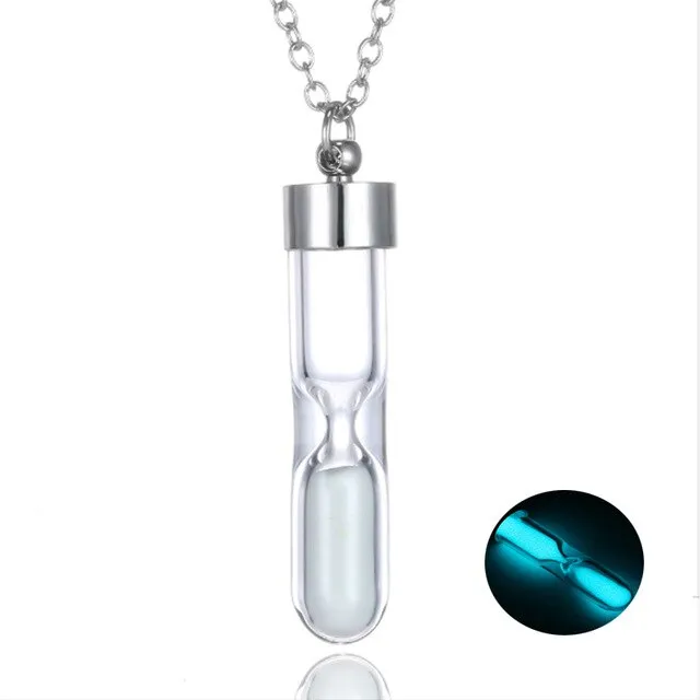 Blucome Hot New Fashion Hourglass Glowing Necklace Timer Transparent Glass Trinket Silver Men's Women's Teen Holiday Party Gifts