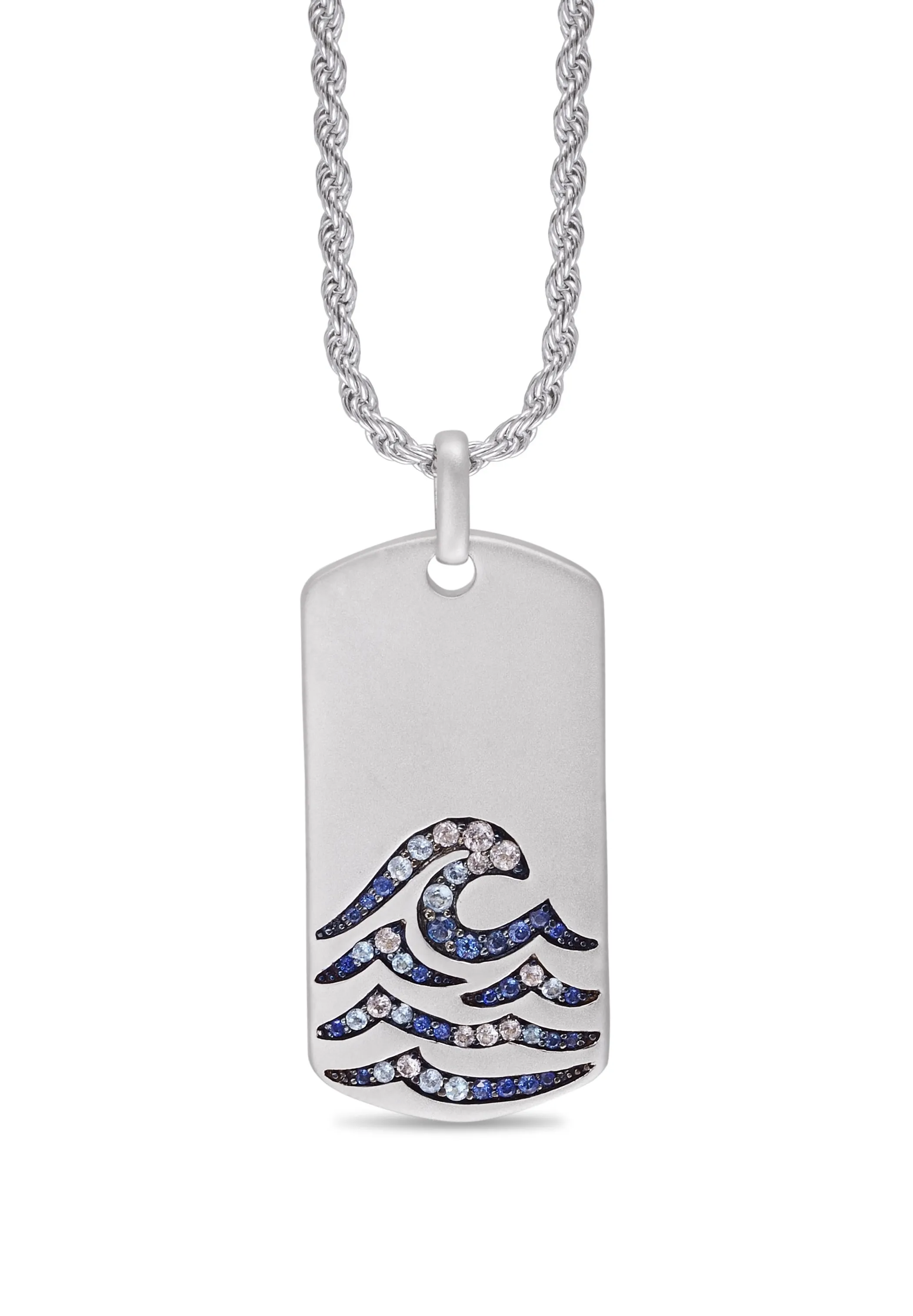 Breaking Waves Sterling Silver Blue Sapphire & Topaz Stone Tag