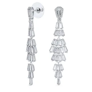 Bridal CZ Dangle Chandelier Earrings Art Deco Style Silver Plated Prom Jewelry