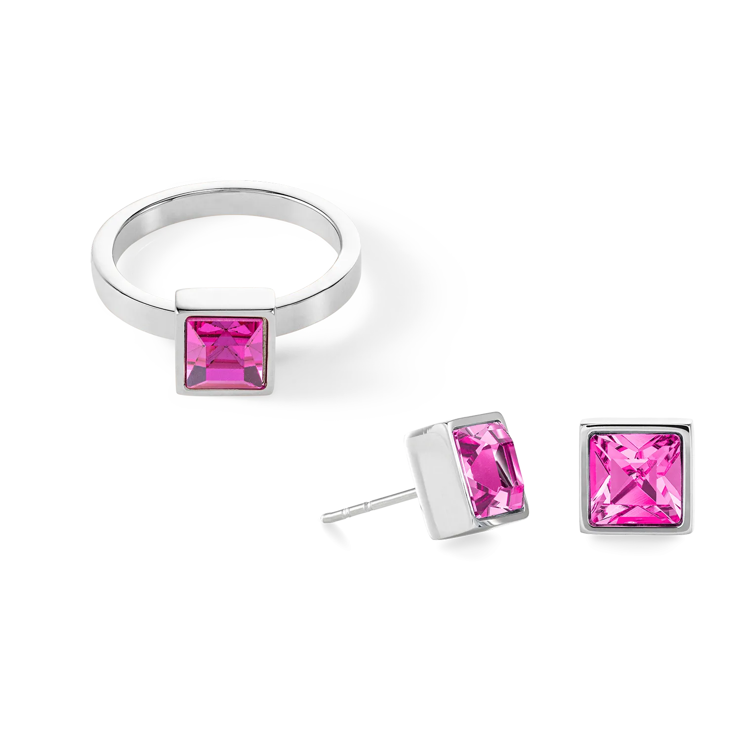 Brilliant Square big ring silver pink