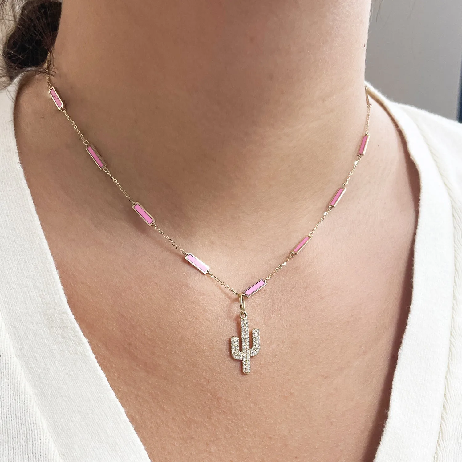 Bubblegum Pink Bar Chain Necklace