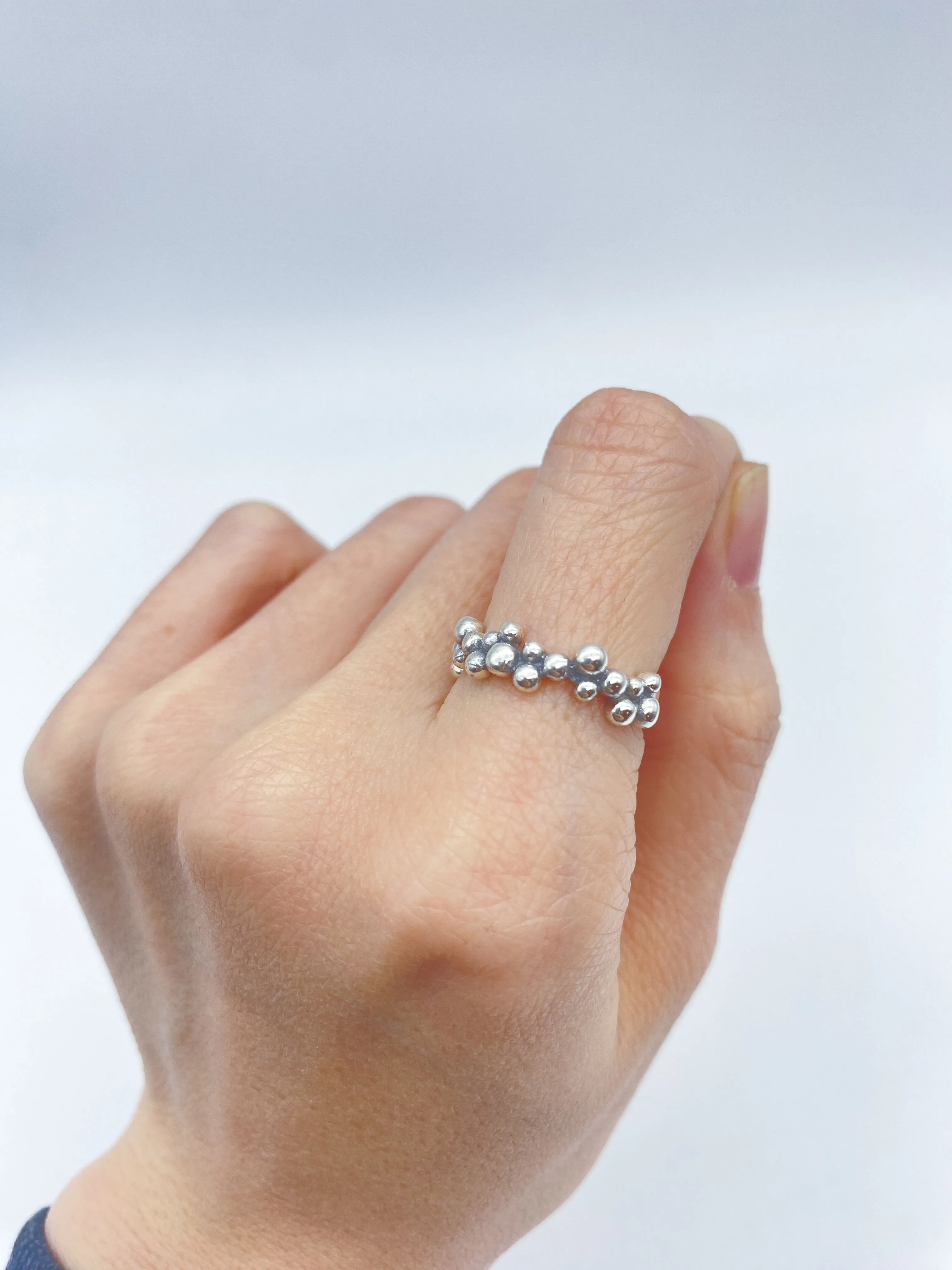 Bubbles Cluster Ring - Artistic Beads Ring - Half Eternity Band