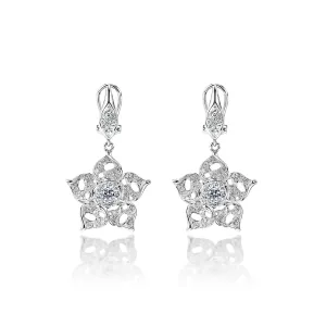 Carmen 1 Carat Round Brilliant Cut Diamond English Lock Drop Earrings in 14k White Gold