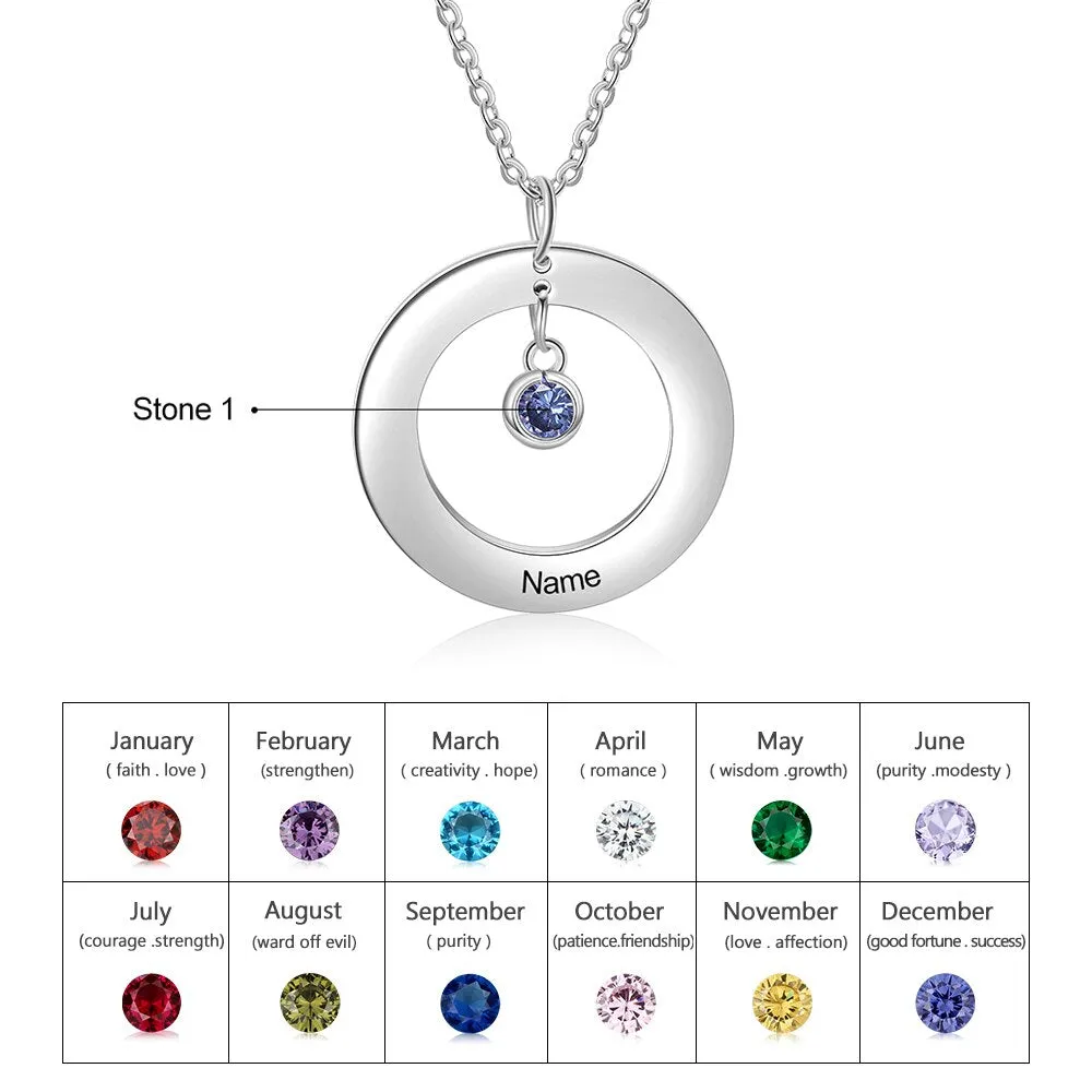 Circle Necklace with 1-3 Birthstones Custom Round Pendant Name Necklace