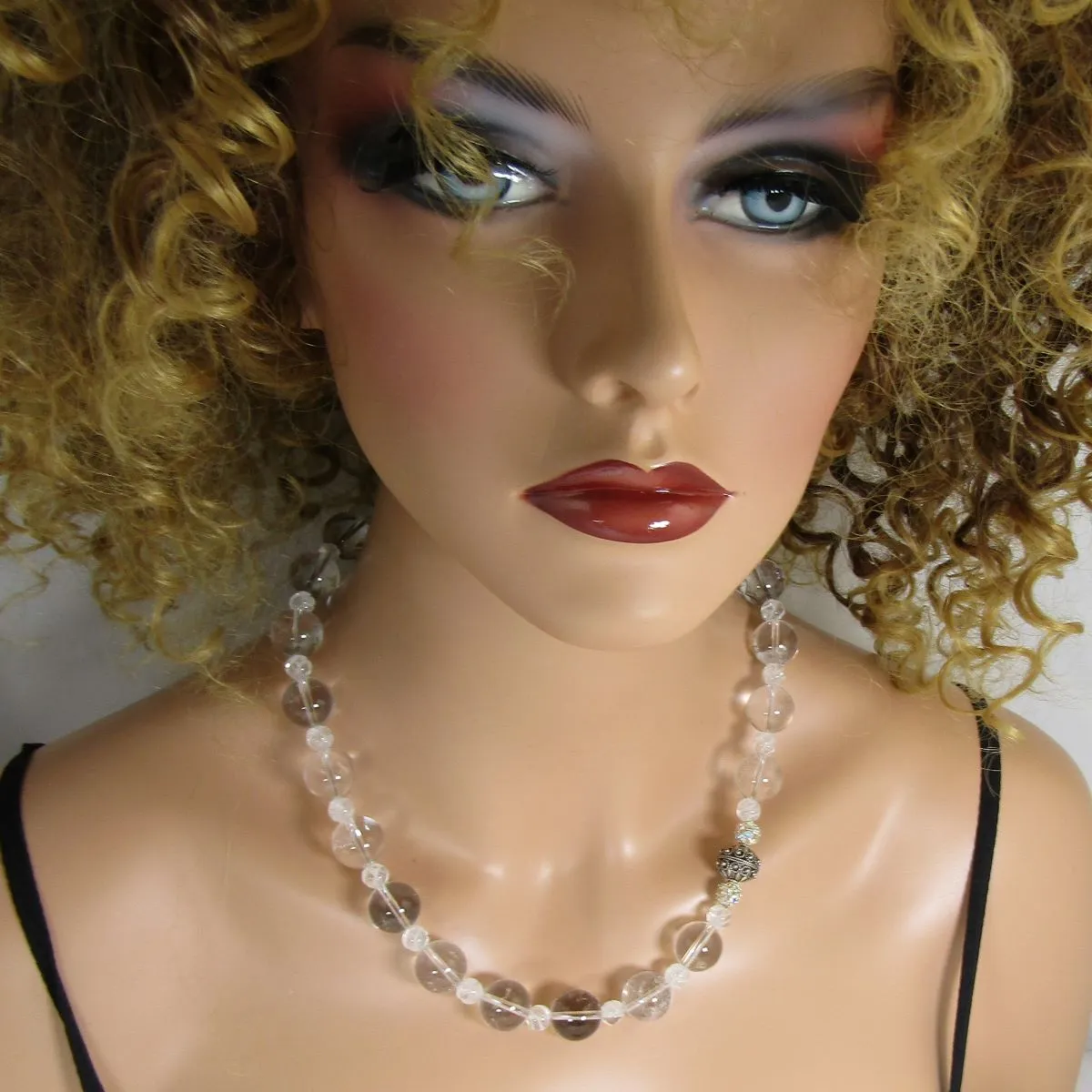 Classic Rock Crystal Quartz  Beaded  Necklace