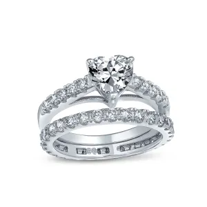 Cocktail Statement Ring: 1CT CZ Heart Shaped Anniversary Wedding Engagement Band Set