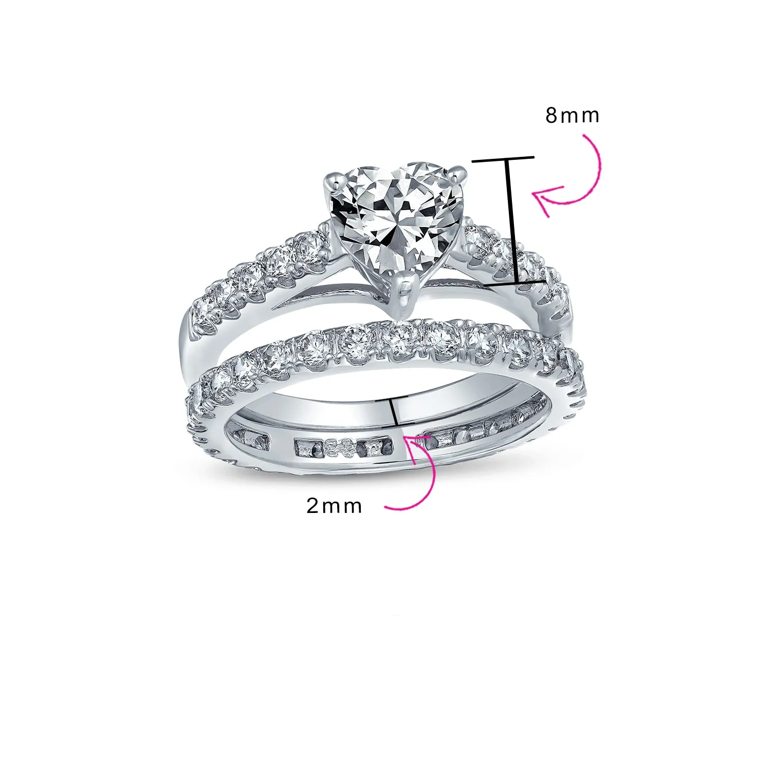 Cocktail Statement Ring: 1CT CZ Heart Shaped Anniversary Wedding Engagement Band Set