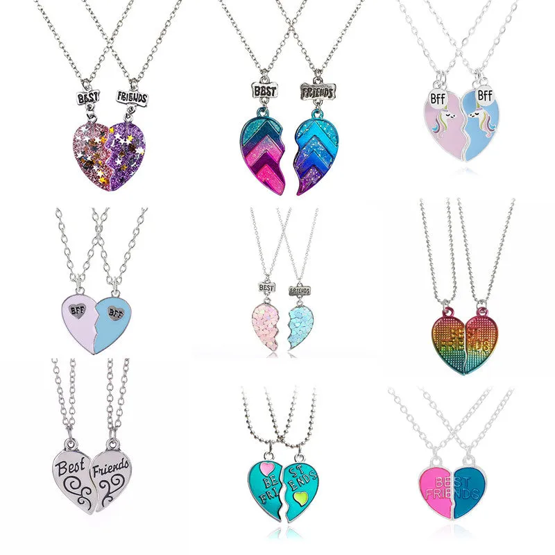 couple necklaces Sequin Stitching Heart Broken Best Friends Necklace Gifts 2PCS/Set