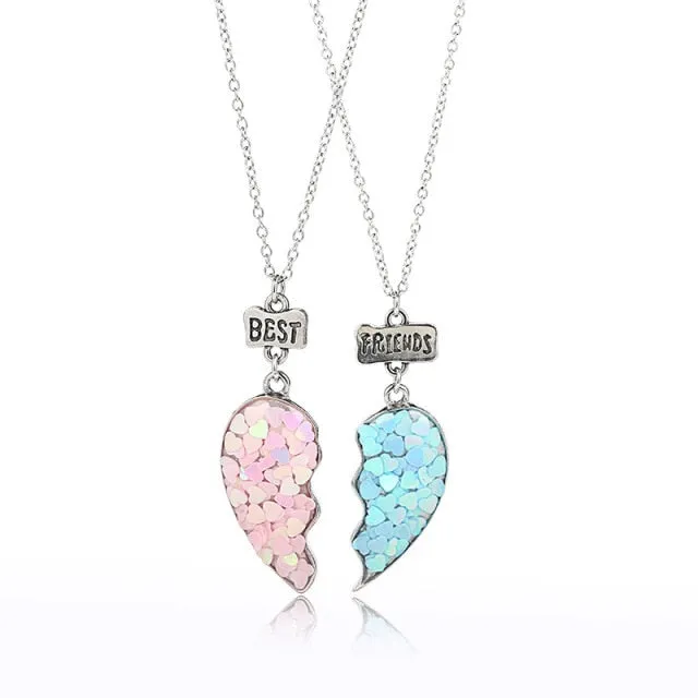 couple necklaces Sequin Stitching Heart Broken Best Friends Necklace Gifts 2PCS/Set