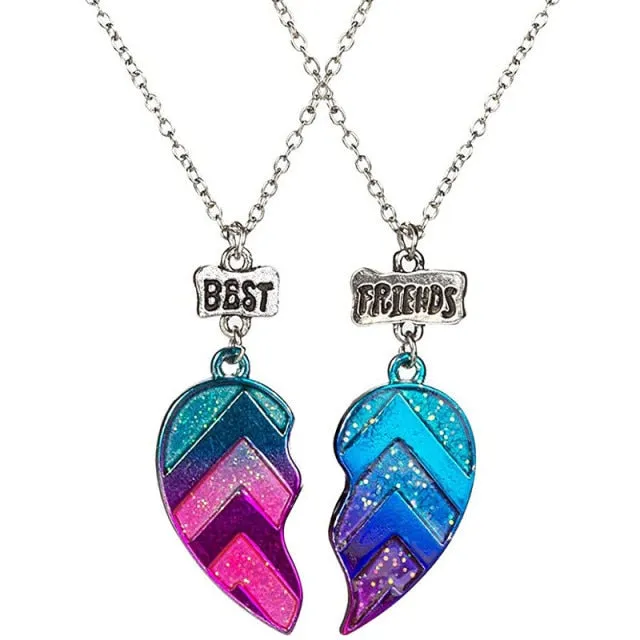 couple necklaces Sequin Stitching Heart Broken Best Friends Necklace Gifts 2PCS/Set