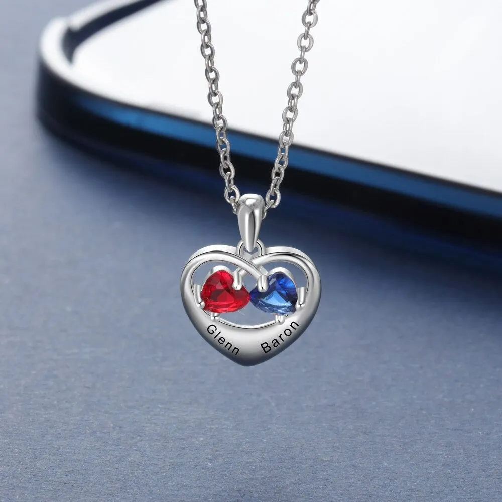 Customized 2 Names 2 Stones Heart Pendant