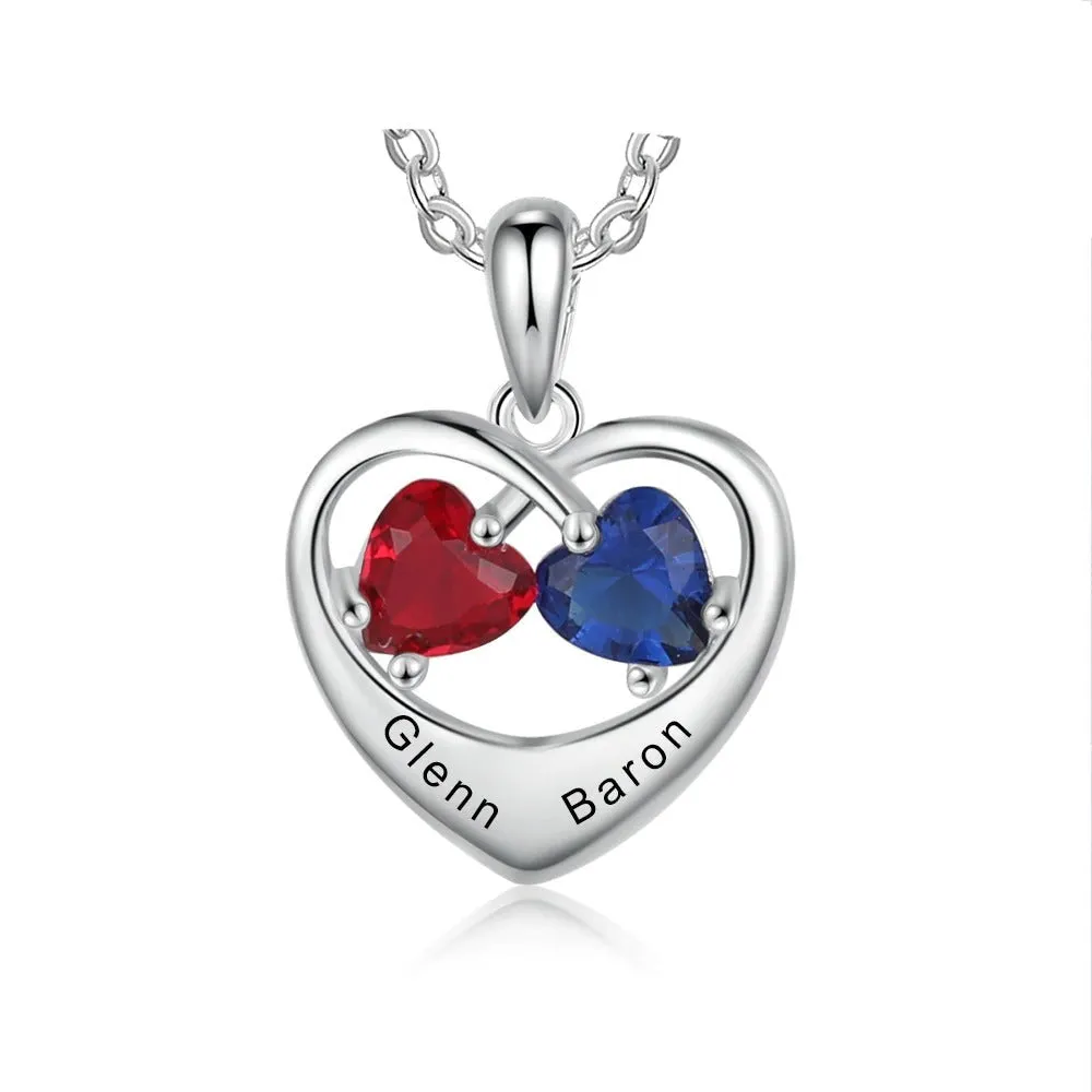 Customized 2 Names 2 Stones Heart Pendant