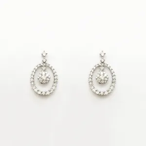 Diamond Cluster Oval Dangling Earrings (14K)