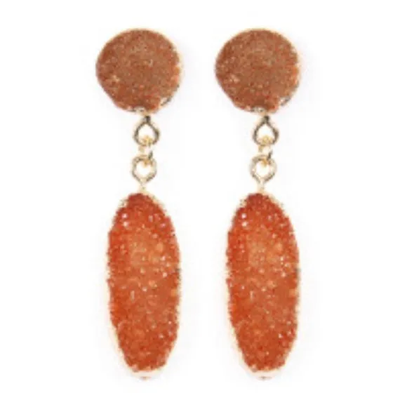 Druzy Drop Earrings - Pumpkin