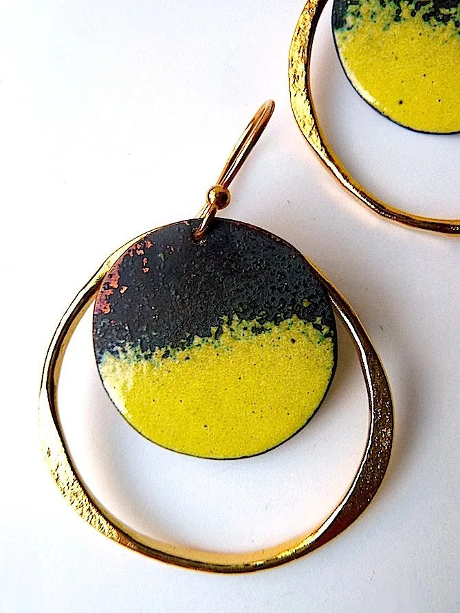 Earrings Medium Hoop Yellow Enamel By Sibilia