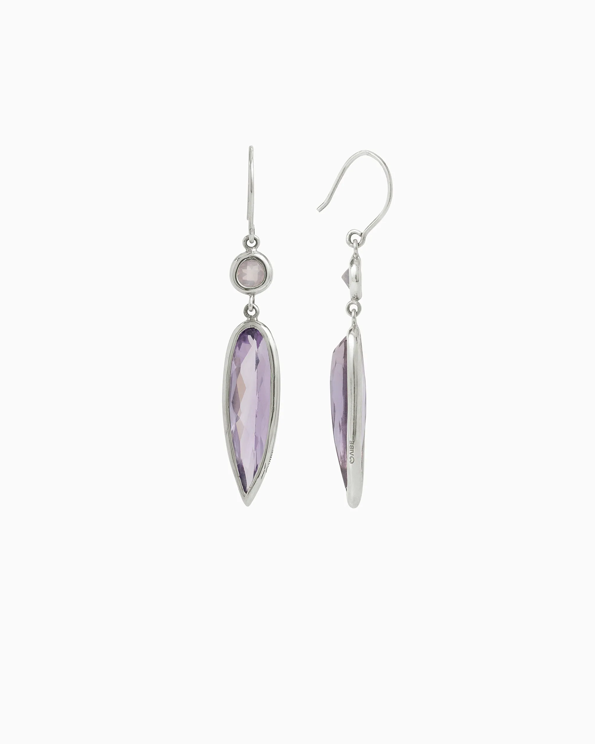 Ellipse Stone Drop Earrings - Amethyst/Rose Quartz