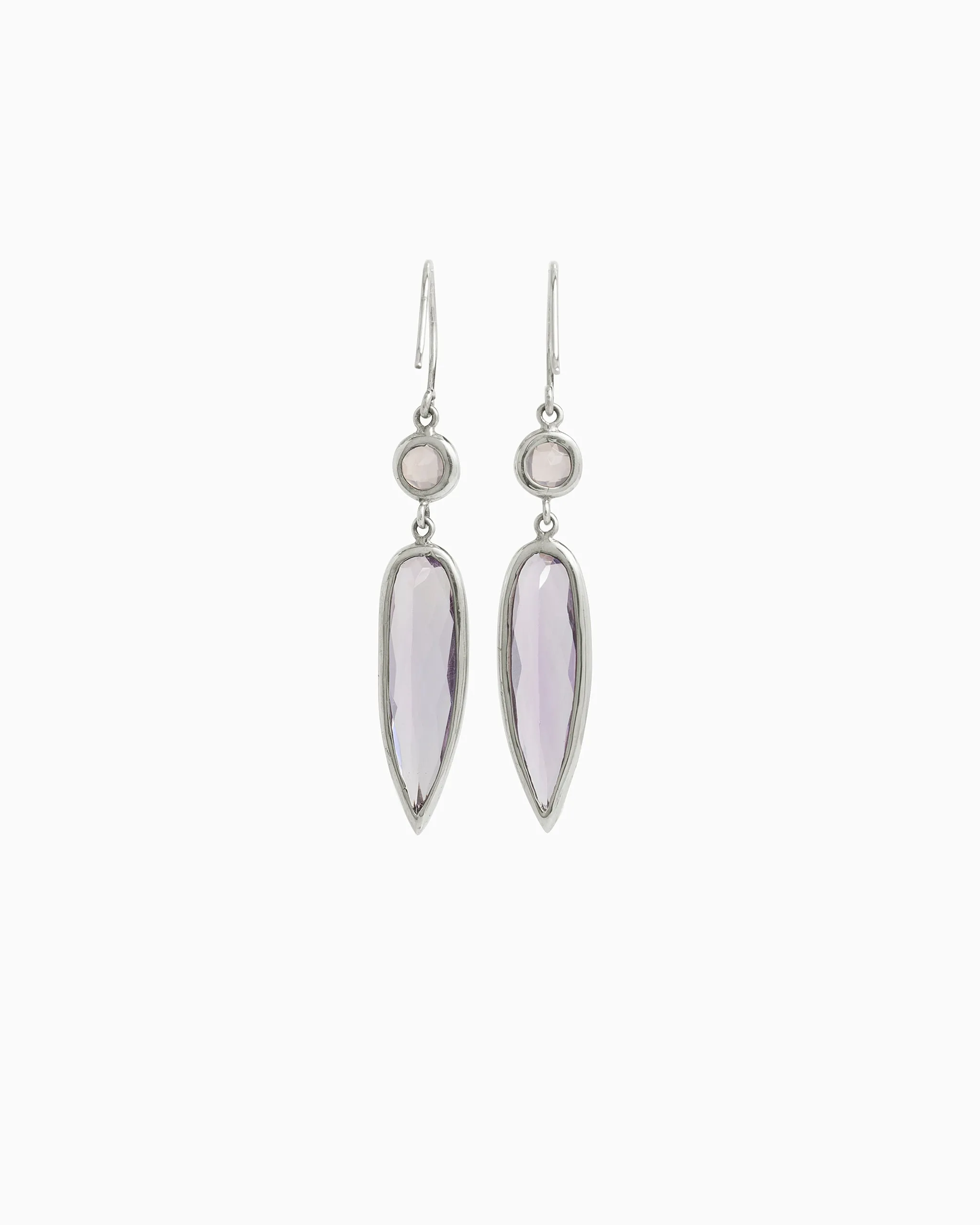 Ellipse Stone Drop Earrings - Amethyst/Rose Quartz