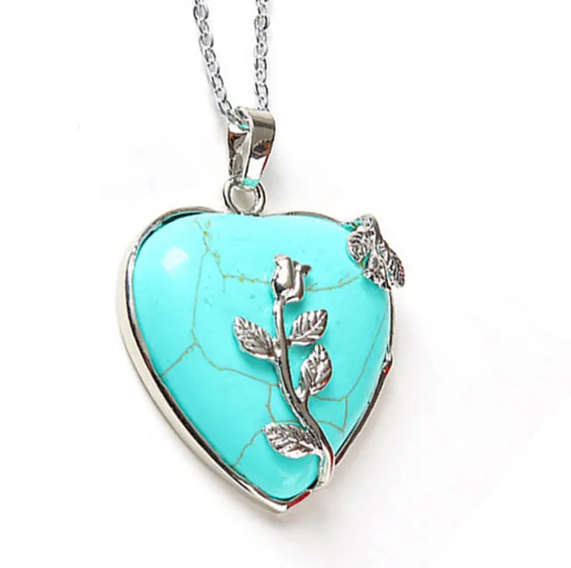 European fashion Heart Stone Chain Necklace Opal Love Necklace Leaf Flower Necklace Pendant Valentine's day gifts