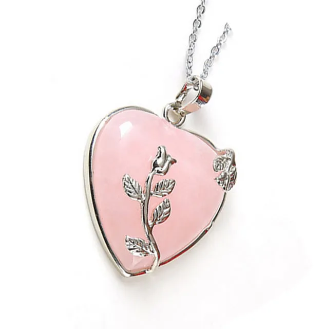 European fashion Heart Stone Chain Necklace Opal Love Necklace Leaf Flower Necklace Pendant Valentine's day gifts