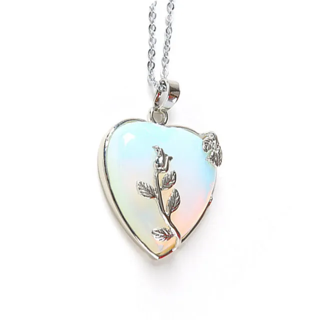 European fashion Heart Stone Chain Necklace Opal Love Necklace Leaf Flower Necklace Pendant Valentine's day gifts