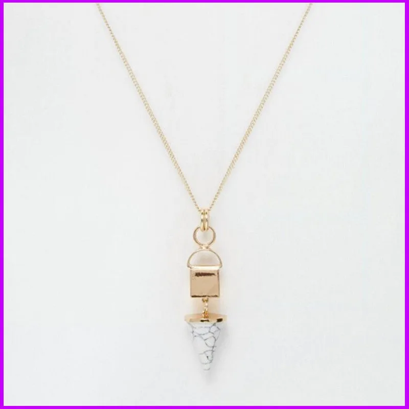 Famous Brand Shop Forever Bijoux Marble Stone Necklaces 21 White Green 18K Gold Bop Long Chain Cone Geometric Pendants For Women