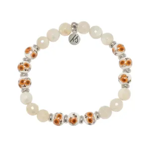 Floral Moments Bracelet- Moonstone and Lily Painted Porcelain Beads