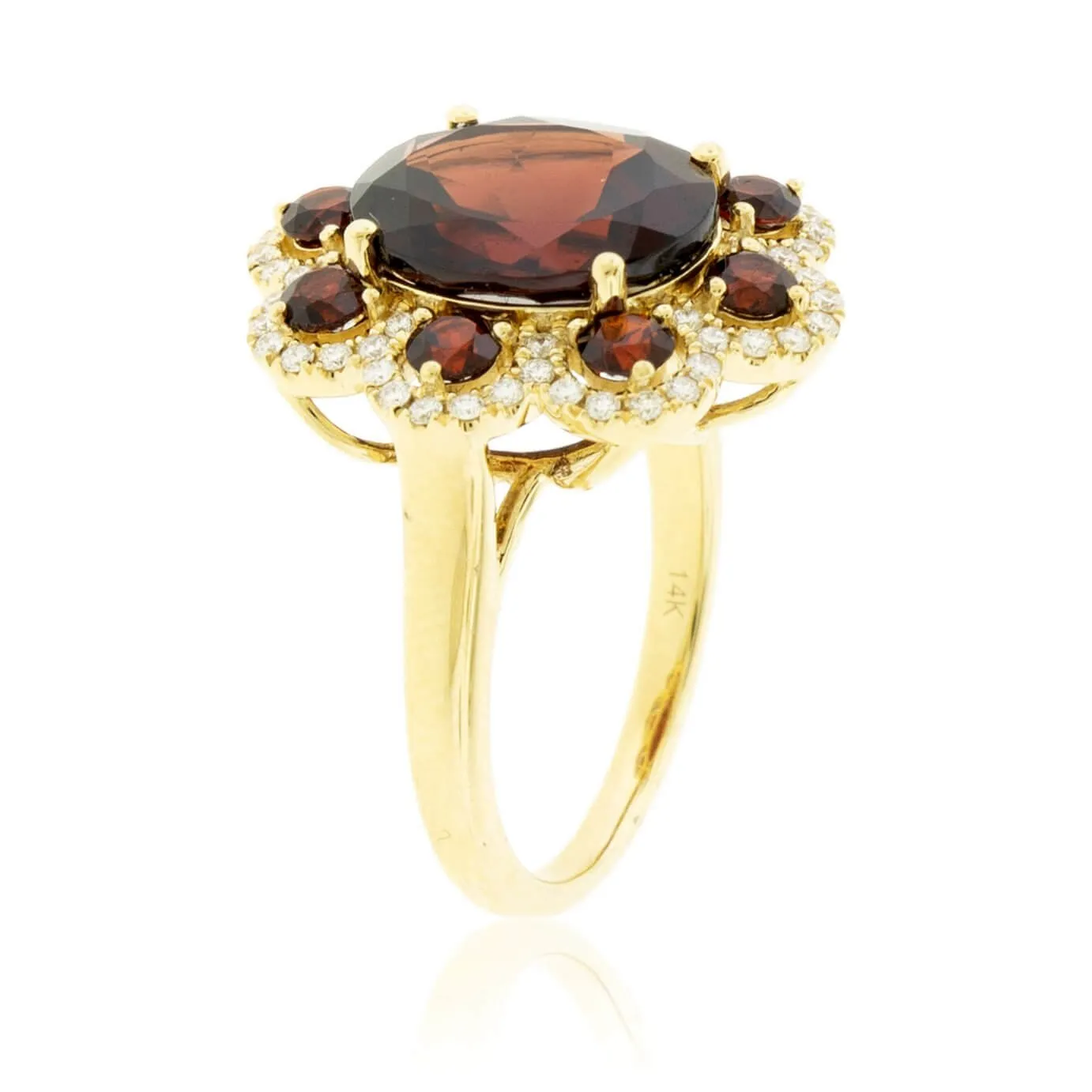 Garnet Flower Style Halo Diamond Ring