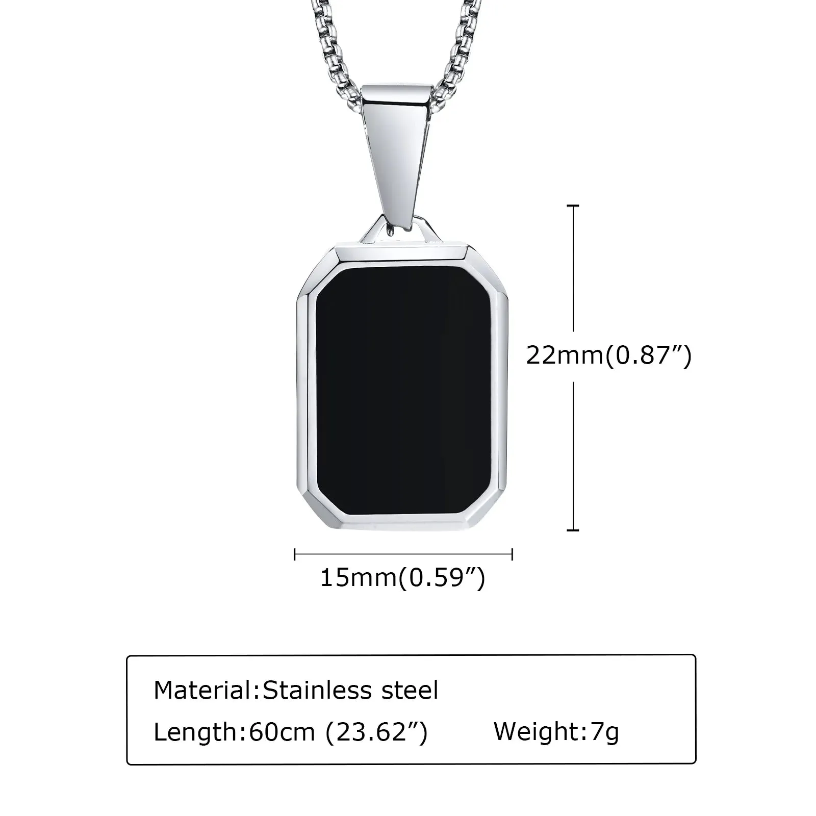 Geometric Black Enamel Necklaces for Men, Waterproof Stainless Steel Square Pendant Necklace, Simple Fashion Casual Male Collar