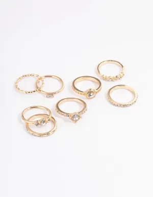 Gold Crystal Halo Diamante Ring 8-Pack