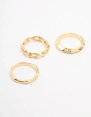 Gold Plated Chain Link Stacking Ring 3-Pack