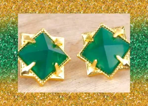 Green Onyx Pyramid Stud Earrings