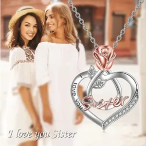 Heart-Shaped Women's Necklace Sister Friendship Necklace Flower Pendant