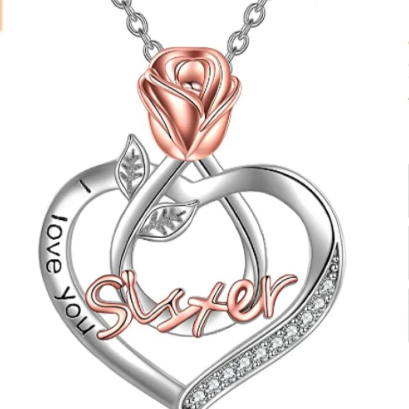 Heart-Shaped Women's Necklace Sister Friendship Necklace Flower Pendant