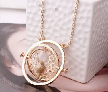 Hermione Granger Rotating Time Turner Necklace Gold Hourglass 1pc