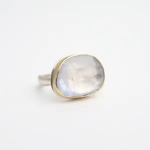 Jamie Joseph Asymmetrical Rose Cut White Rainbow Moonstone Ring