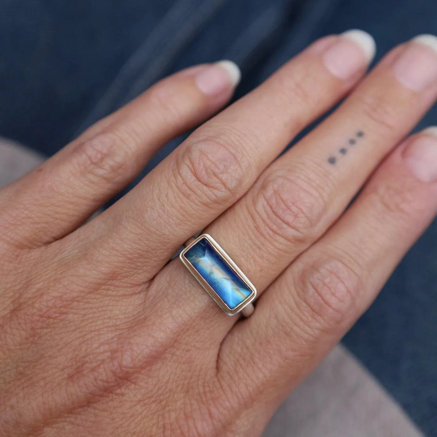 Jamie Joseph Extra Small Rectangular Inverted Blue Rainbow Moonstone Ring