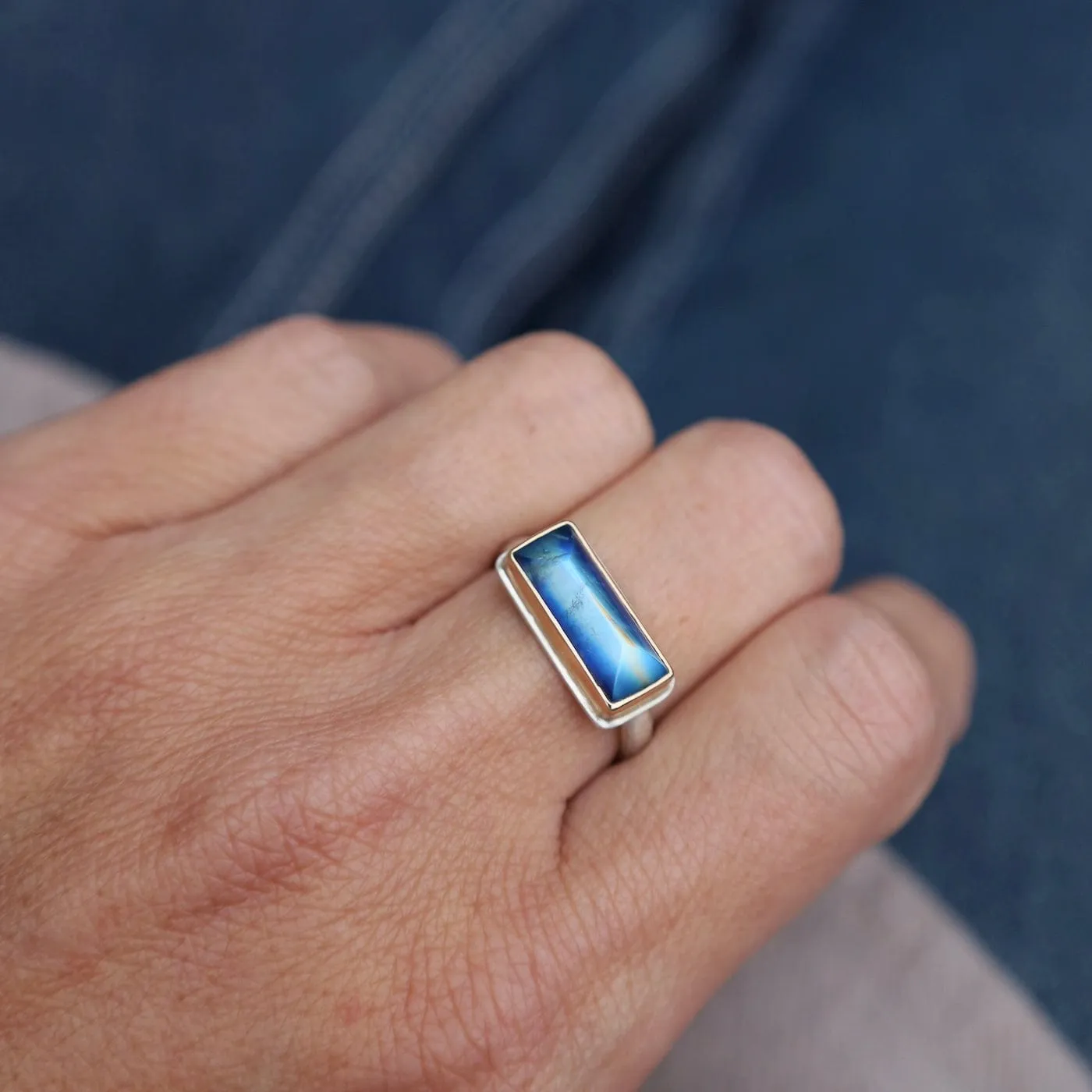 Jamie Joseph Extra Small Rectangular Inverted Blue Rainbow Moonstone Ring