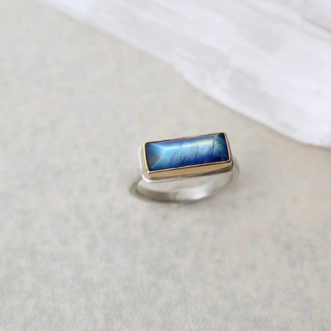 Jamie Joseph Extra Small Rectangular Inverted Blue Rainbow Moonstone Ring