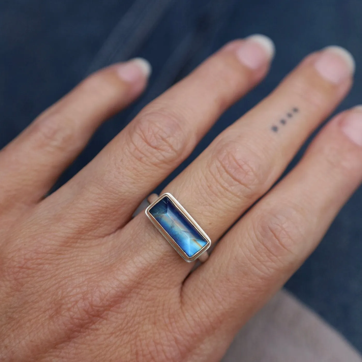 Jamie Joseph Extra Small Rectangular Inverted Blue Rainbow Moonstone Ring