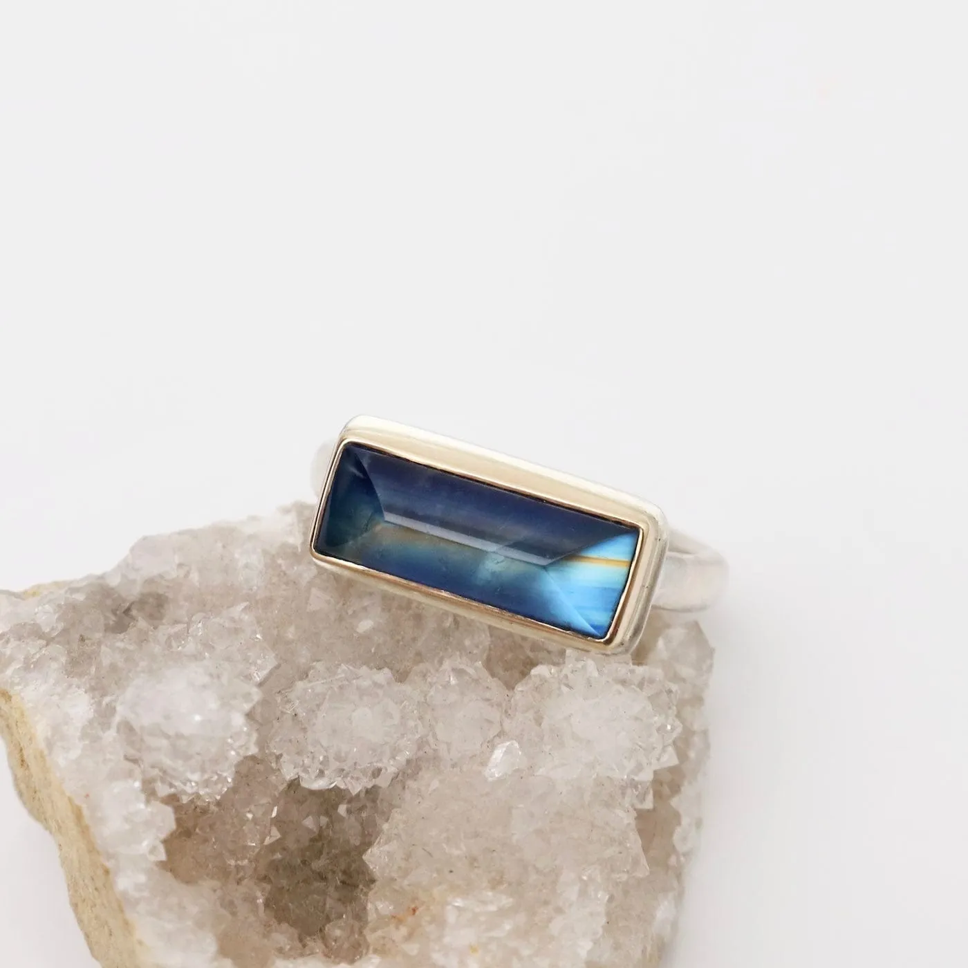 Jamie Joseph Extra Small Rectangular Inverted Blue Rainbow Moonstone Ring